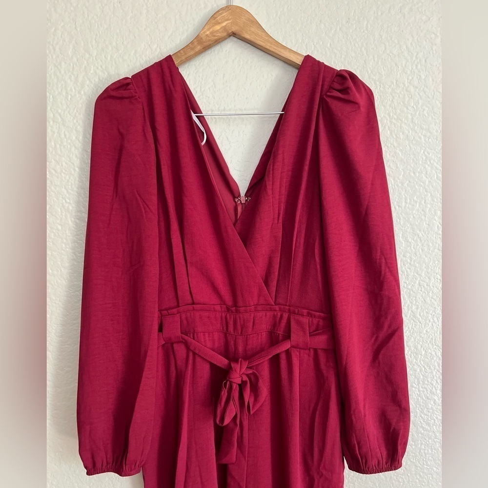 NWOT In the City Burgundy Surplice Long Sleeve Jumpsuit - Picture 4 of 10